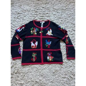 Vintage Tiara International 12 Days of Christmas Embroidery Sequins Cardigan XL